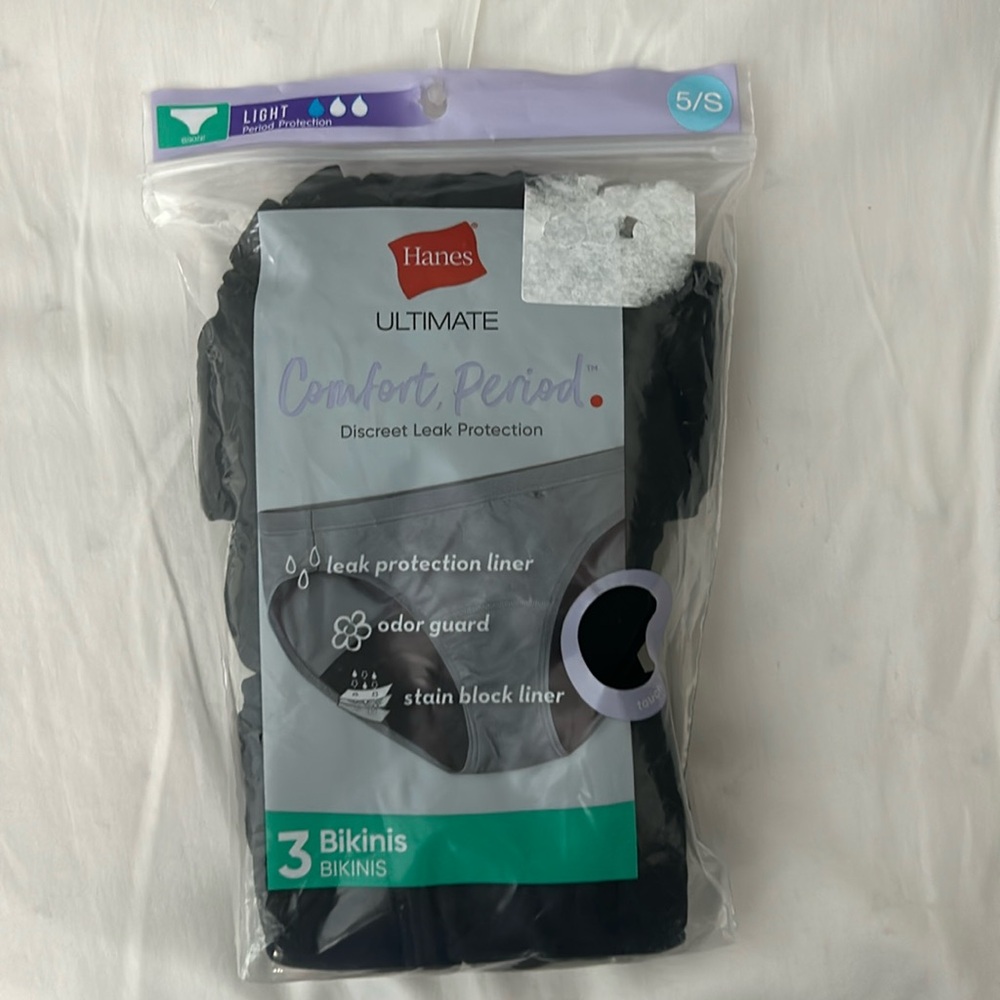 HANES 3-PACK PERIOD UNDERWEAR SIZE 5/S MSRP $27.00 BRAND NEW